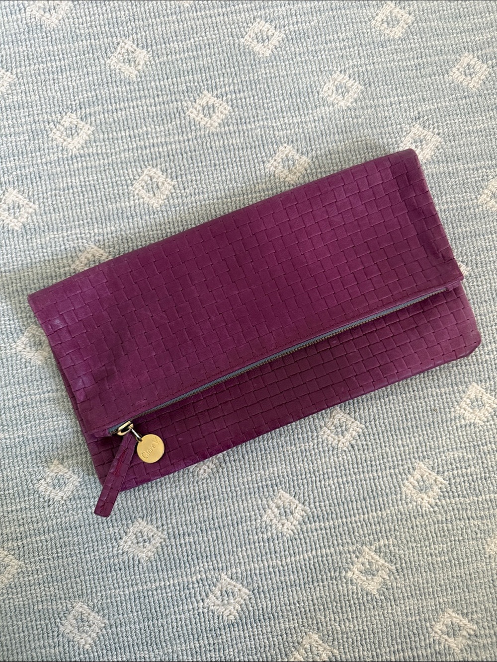 Clare V. Woven Fold-Over Clutch in Plum